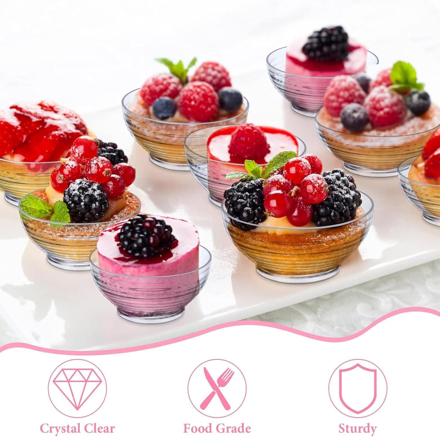 image:image150 Pcs 3 oz Mini Dessert Bowls Small Appetizer Dessert Cups Reusable Mini Clear Plastic Bowls Small Party Serving Cups for Mousse Puddings Appetizers Condiments Snacksketchup Soy BBQ Party