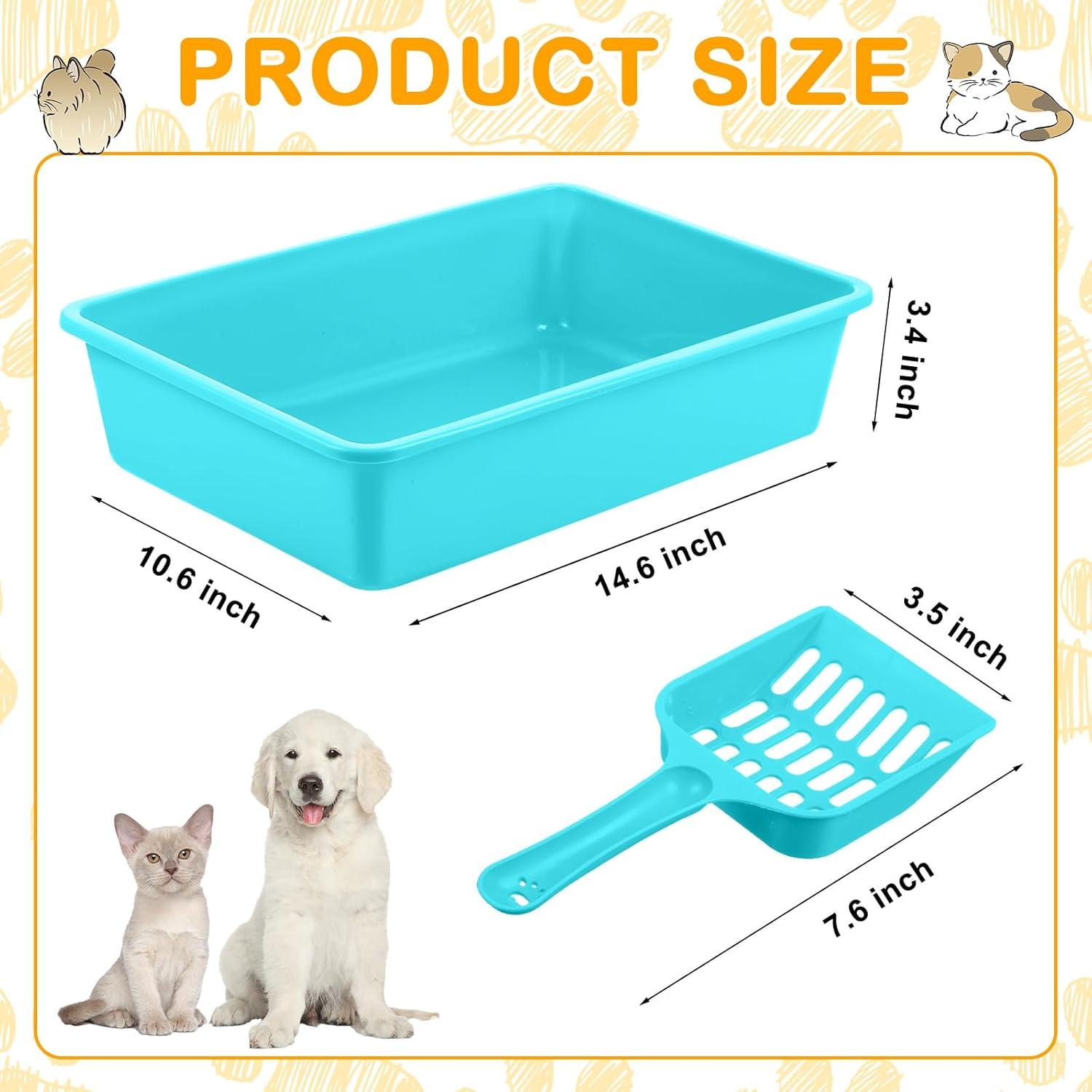 image:imageAmyhill 10 Pcs Open Cat Litter Box Kitten Litter Pan with 10 Scooper Medium Plastic Pet Tray Durable Nonstick Kitten Box for Indoor Pets Cats Rabbit Supply Easy to Clean146x106x34 Inch 5 Color