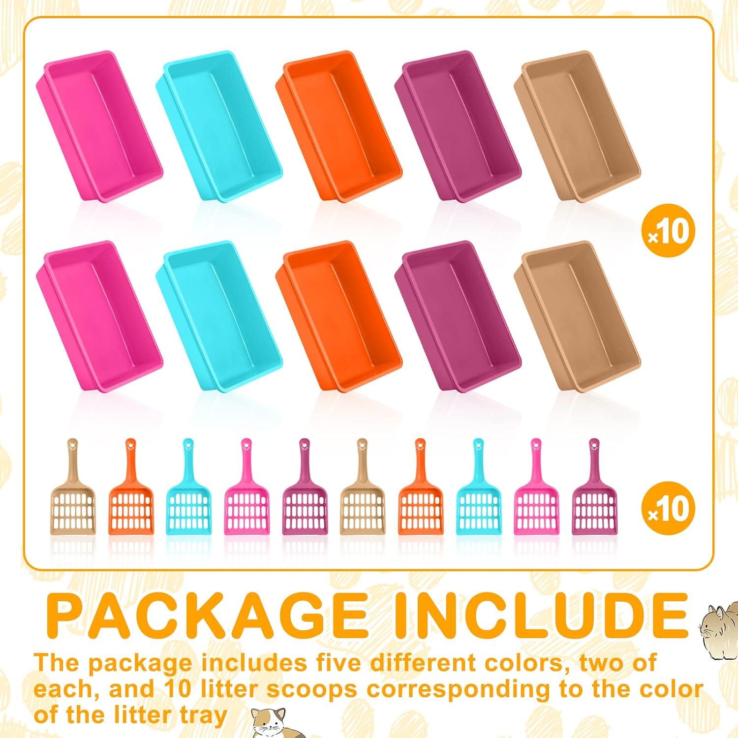 image:imageAmyhill 10 Pcs Open Cat Litter Box Kitten Litter Pan with 10 Scooper Medium Plastic Pet Tray Durable Nonstick Kitten Box for Indoor Pets Cats Rabbit Supply Easy to Clean146x106x34 Inch 5 Color