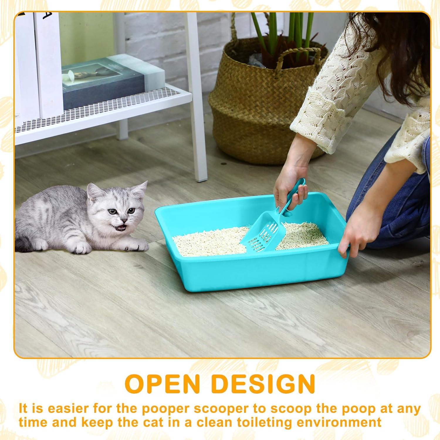 image:imageAmyhill 10 Pcs Open Cat Litter Box Kitten Litter Pan with 10 Scooper Medium Plastic Pet Tray Durable Nonstick Kitten Box for Indoor Pets Cats Rabbit Supply Easy to Clean146x106x34 Inch 5 Color