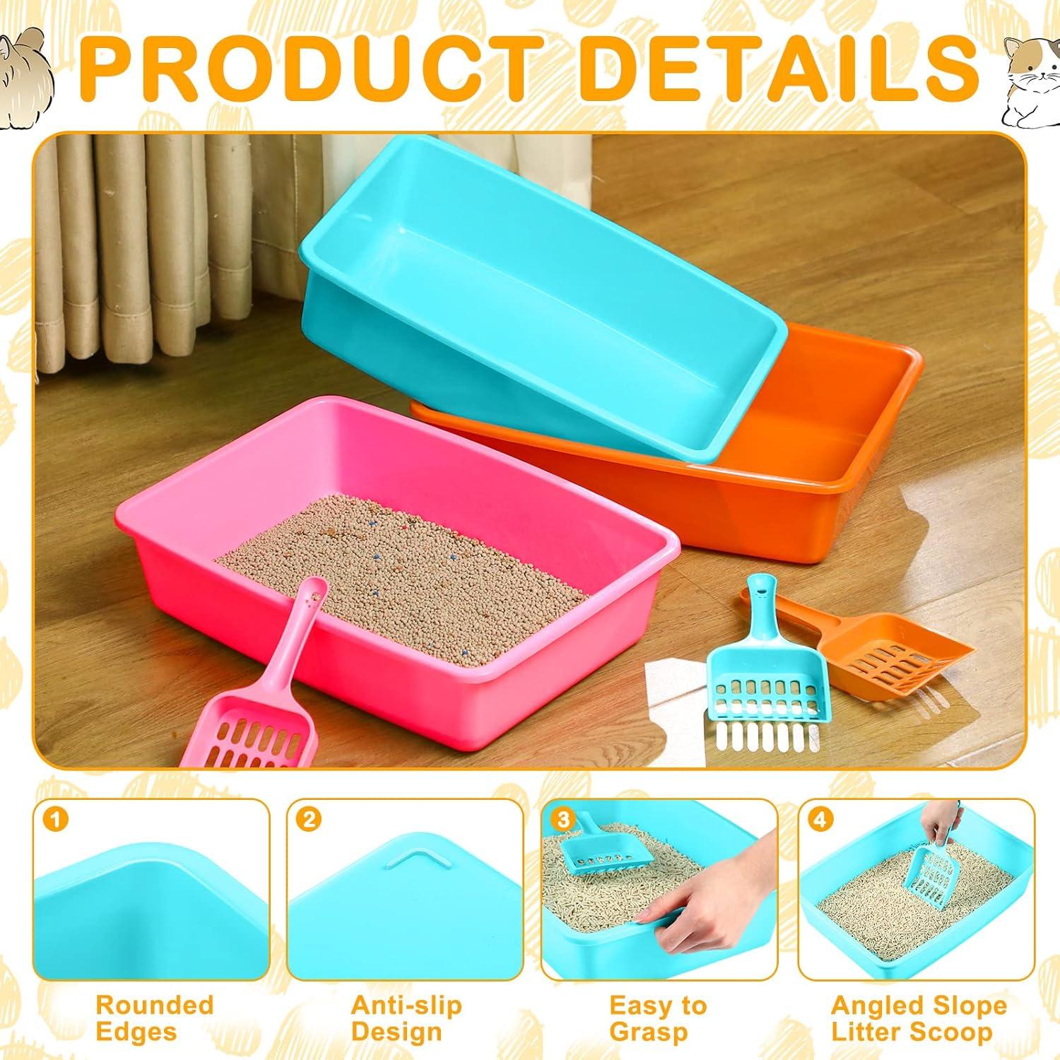 image:imageAmyhill 10 Pcs Open Cat Litter Box Kitten Litter Pan with 10 Scooper Medium Plastic Pet Tray Durable Nonstick Kitten Box for Indoor Pets Cats Rabbit Supply Easy to Clean146x106x34 Inch 5 Color