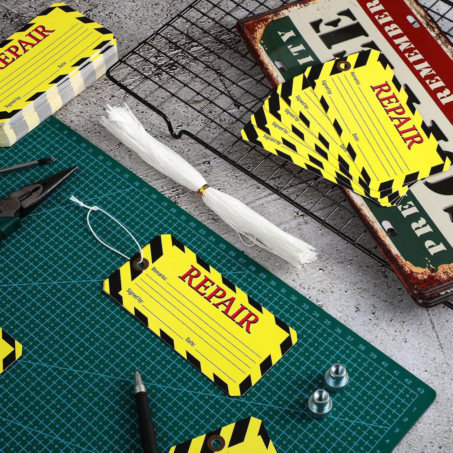 image:imageAmyhill 120 Pack Repair Tags Yellow Maintenance Required Tags with Wire Production Quality Control with 8 Inch Attached Cotton String 26 x 53 Inch120