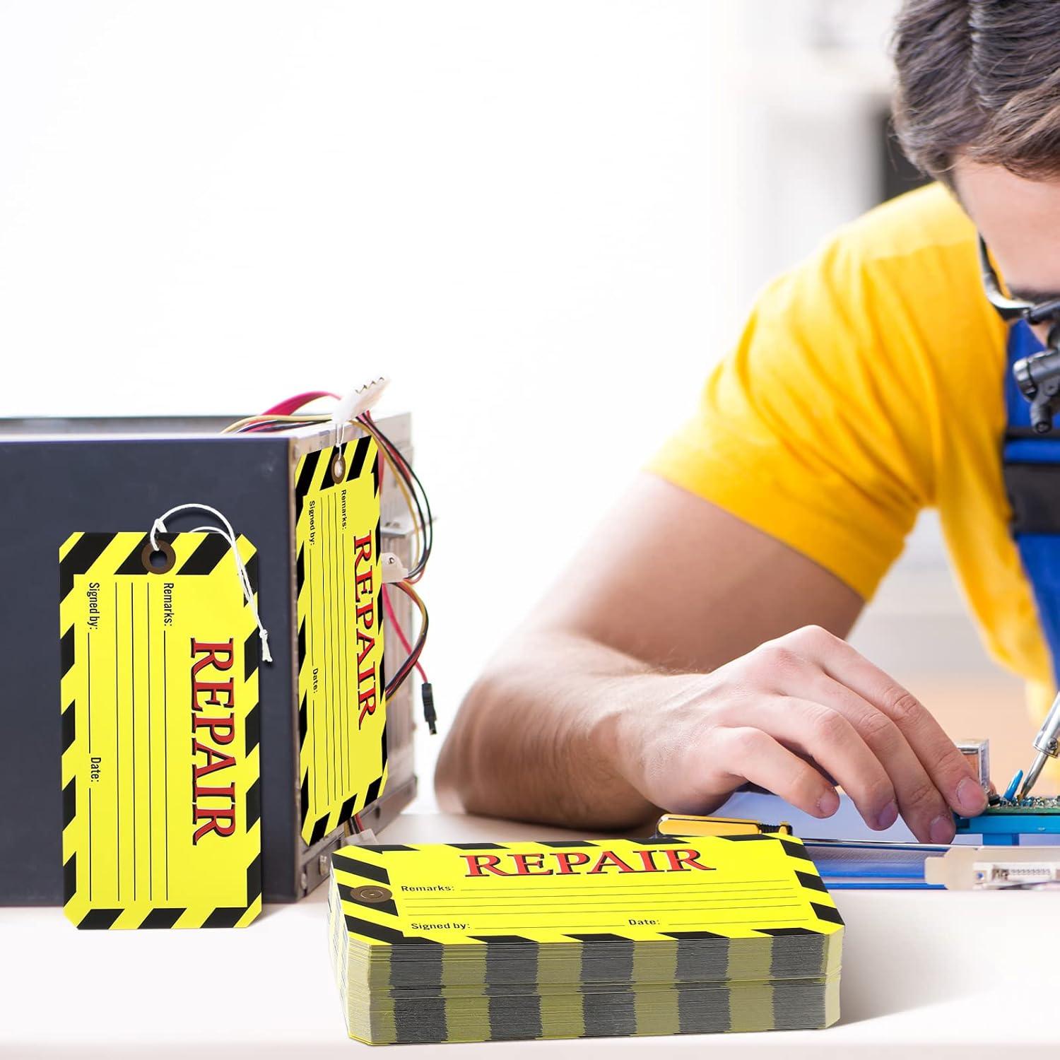 image:imageAmyhill 120 Pack Repair Tags Yellow Maintenance Required Tags with Wire Production Quality Control with 8 Inch Attached Cotton String 26 x 53 Inch240