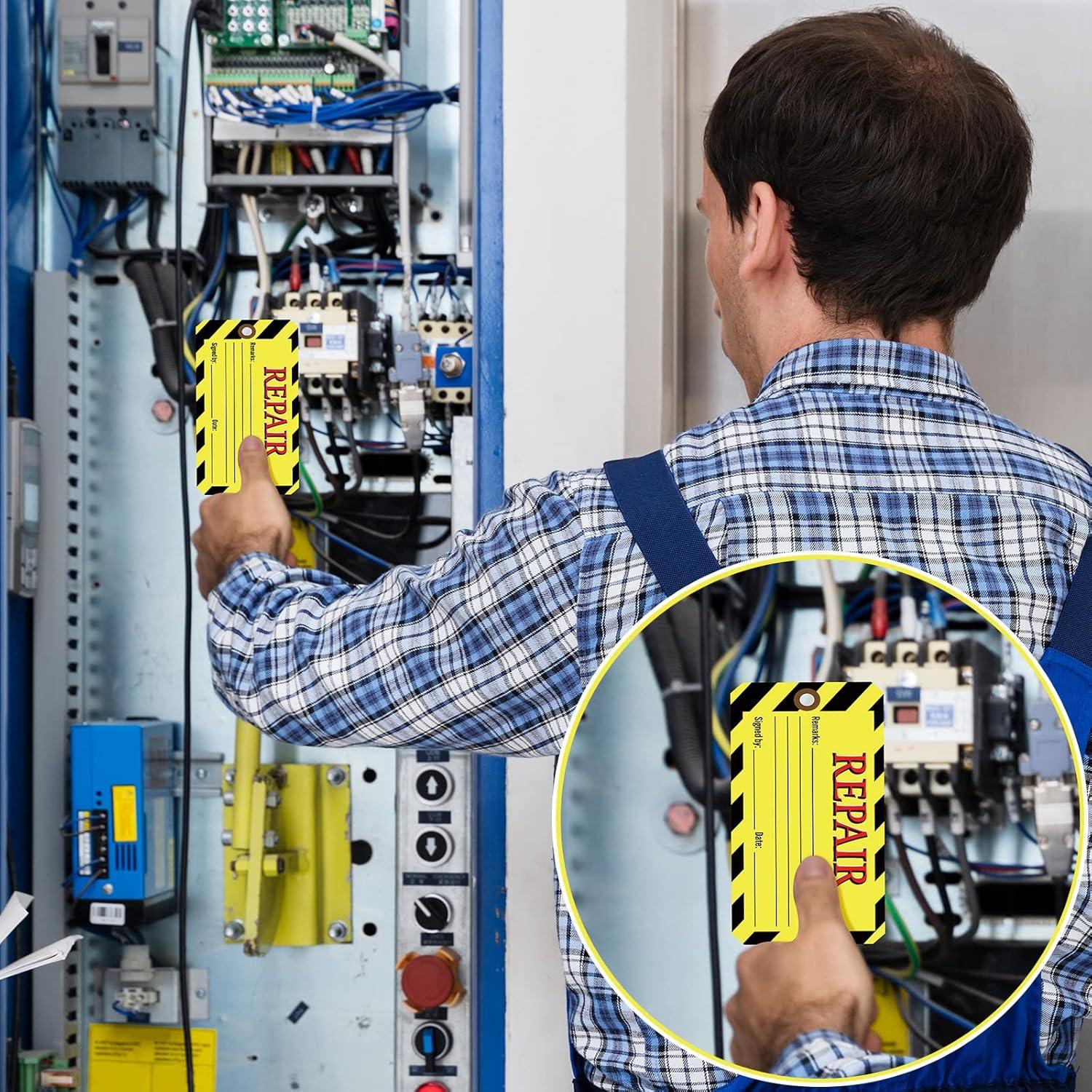 image:imageAmyhill 120 Pack Repair Tags Yellow Maintenance Required Tags with Wire Production Quality Control with 8 Inch Attached Cotton String 26 x 53 Inch240