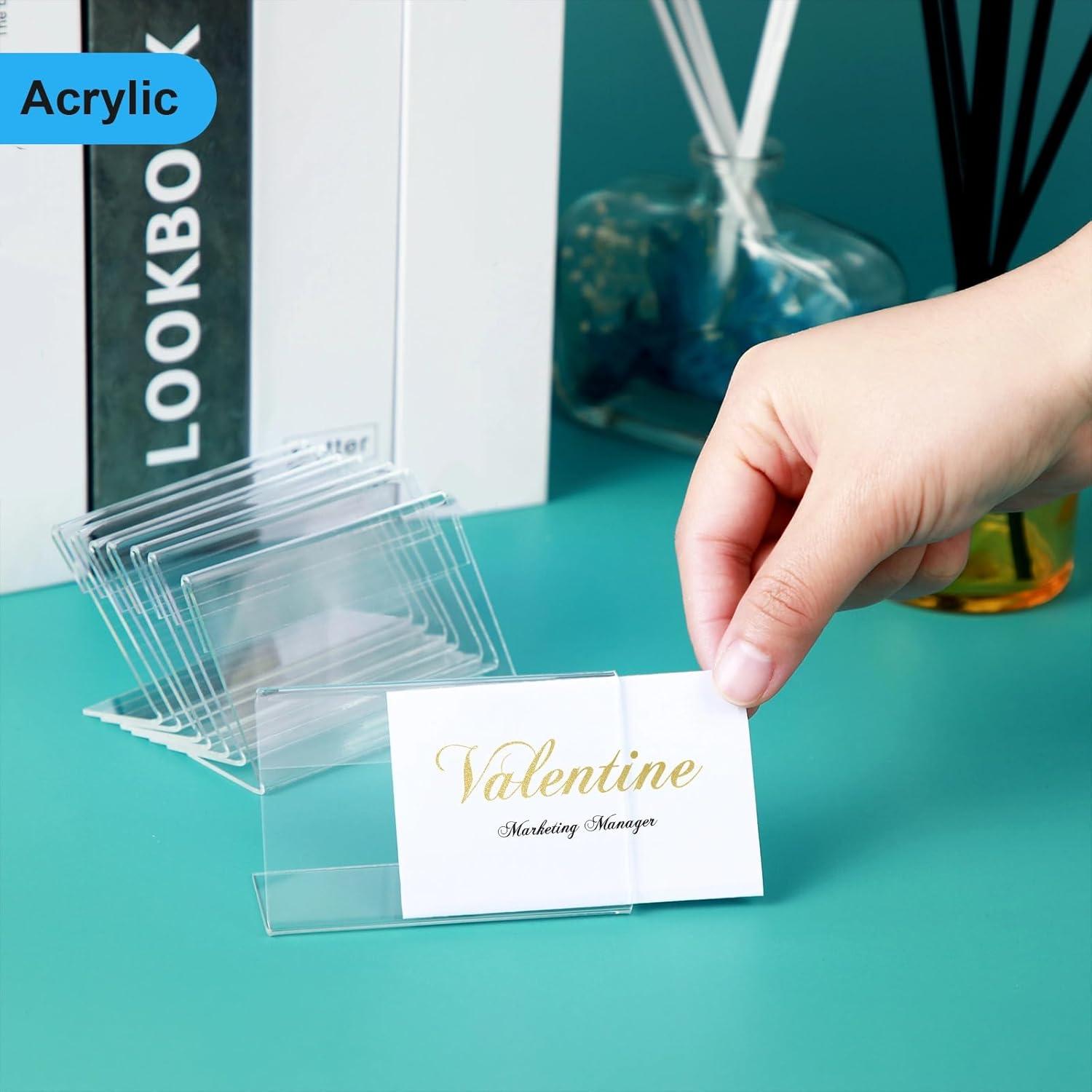 image:imageAmyhill 120 Pcs Mini Acrylic Sign Display Holder 315 x 2 Inch Small Price Display Holder L Shape Stand Up Label Card Sign for Weddings Buffet Birthday Bakery Retail