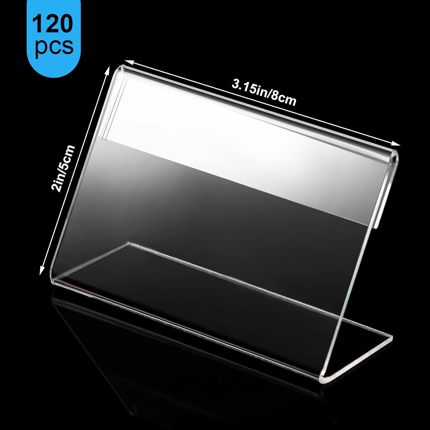 image:imageAmyhill 120 Pcs Mini Acrylic Sign Display Holder 315 x 2 Inch Small Price Display Holder L Shape Stand Up Label Card Sign for Weddings Buffet Birthday Bakery Retail