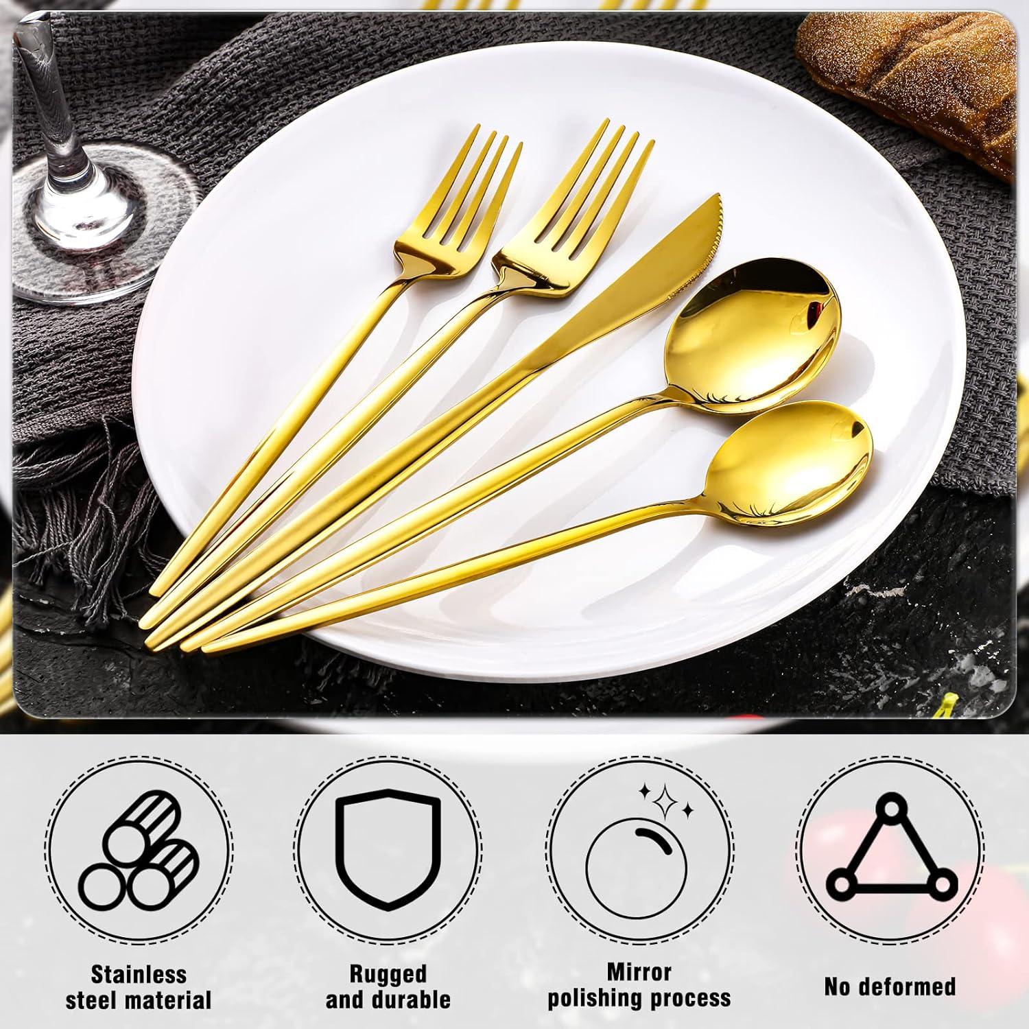 image:imageAmyhill 400 Pcs Gold Stainless Steel Utensils Set Party Tableware Flatware Set for 80 Guests Reusable Dinner Cutlery Utensils Tableware for Wedding Anniversary Party Home Restaurant
