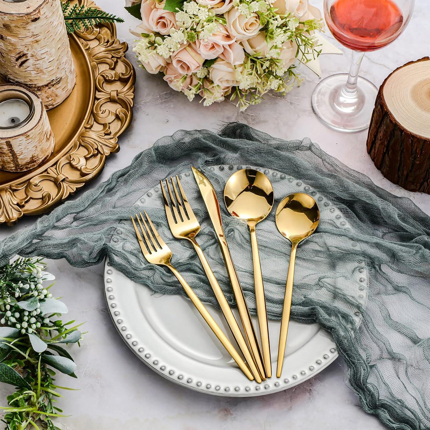 image:imageAmyhill 400 Pcs Gold Stainless Steel Utensils Set Party Tableware Flatware Set for 80 Guests Reusable Dinner Cutlery Utensils Tableware for Wedding Anniversary Party Home Restaurant