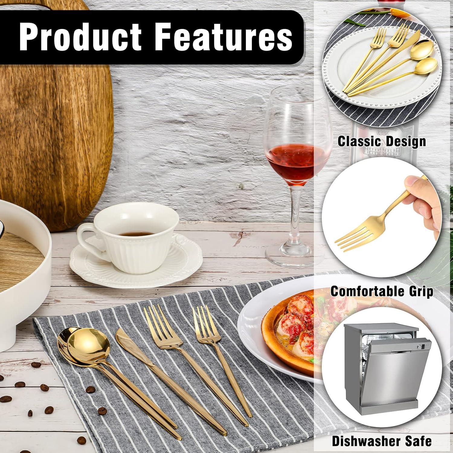 image:imageAmyhill 400 Pcs Gold Stainless Steel Utensils Set Party Tableware Flatware Set for 80 Guests Reusable Dinner Cutlery Utensils Tableware for Wedding Anniversary Party Home Restaurant