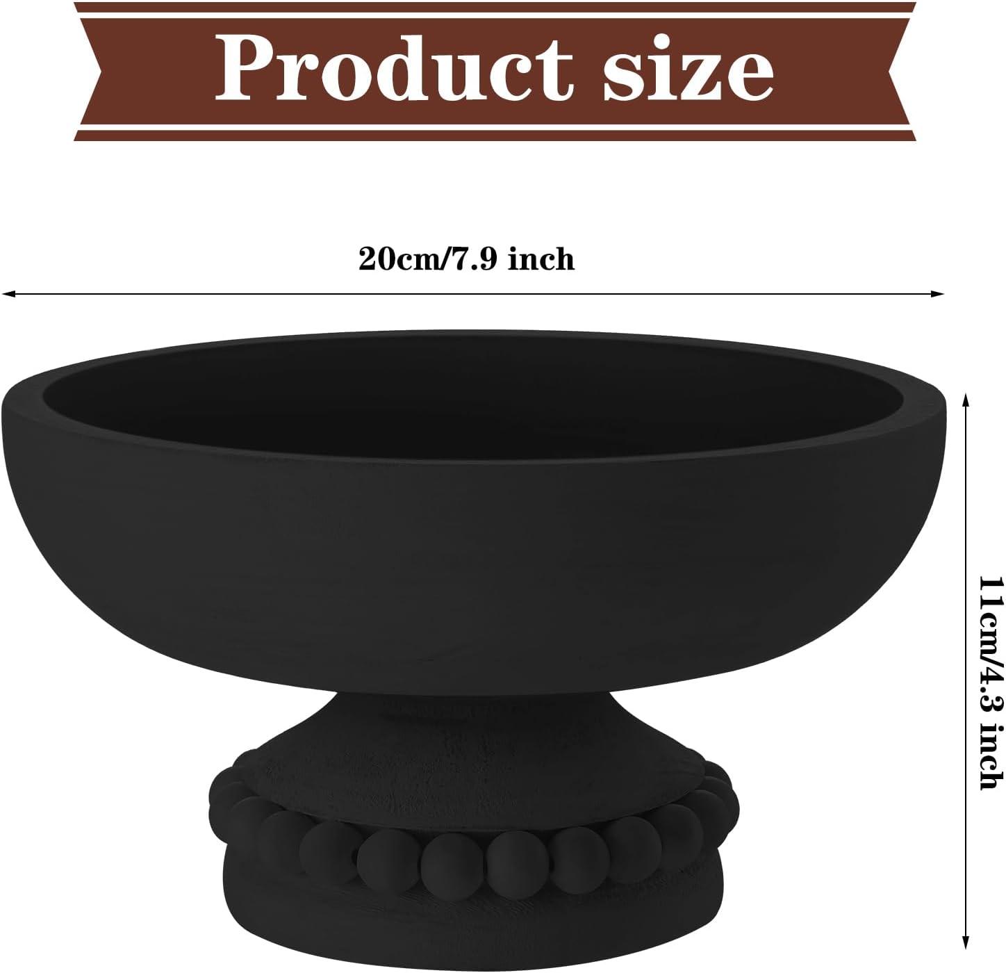 image:imageAmyhill Wood Pedestal Decorative Bowl 8 Inch Wooden Distressed Beaded Bowl for Dining Table Centerpiece Farmhouse Serving and Home DcorWhiteBlack