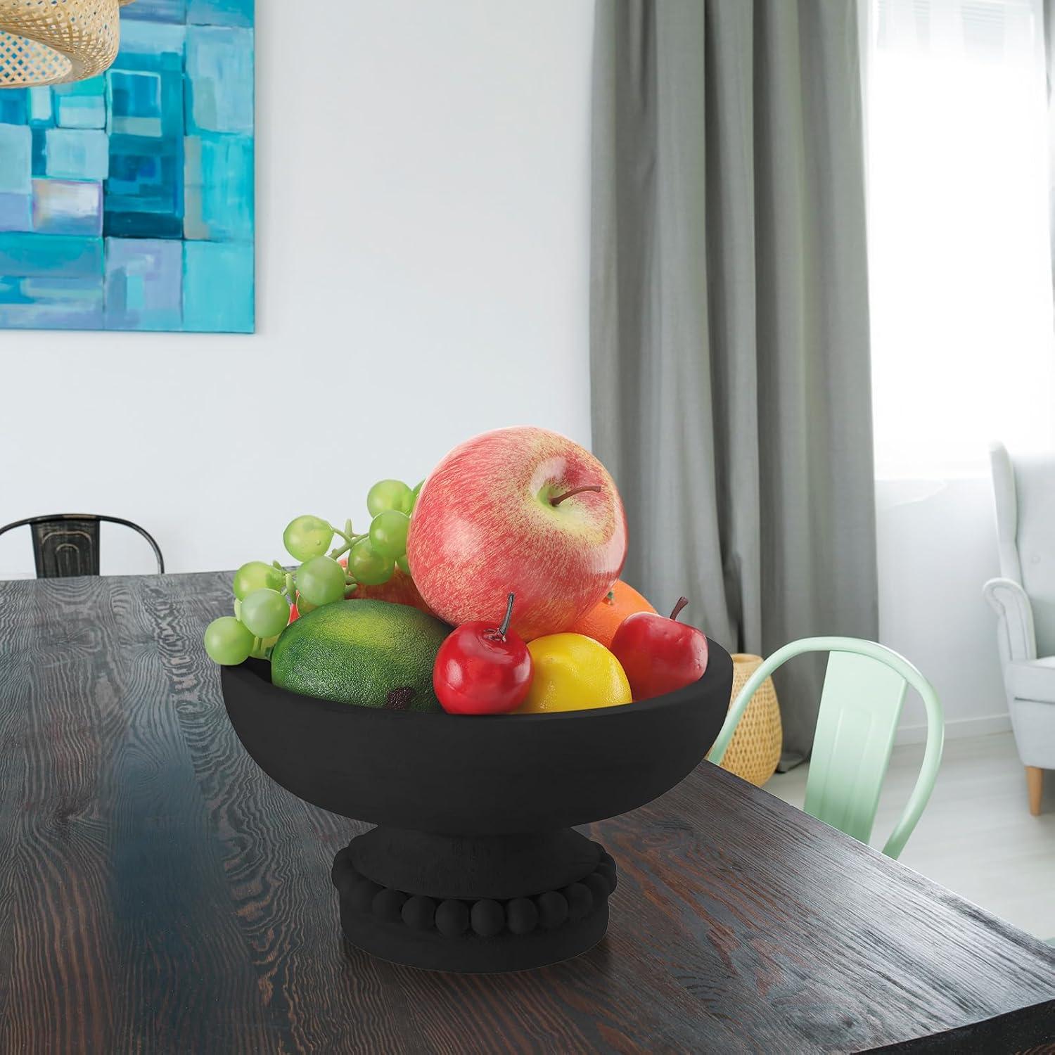 image:imageAmyhill Wood Pedestal Decorative Bowl 8 Inch Wooden Distressed Beaded Bowl for Dining Table Centerpiece Farmhouse Serving and Home DcorWhiteBlack