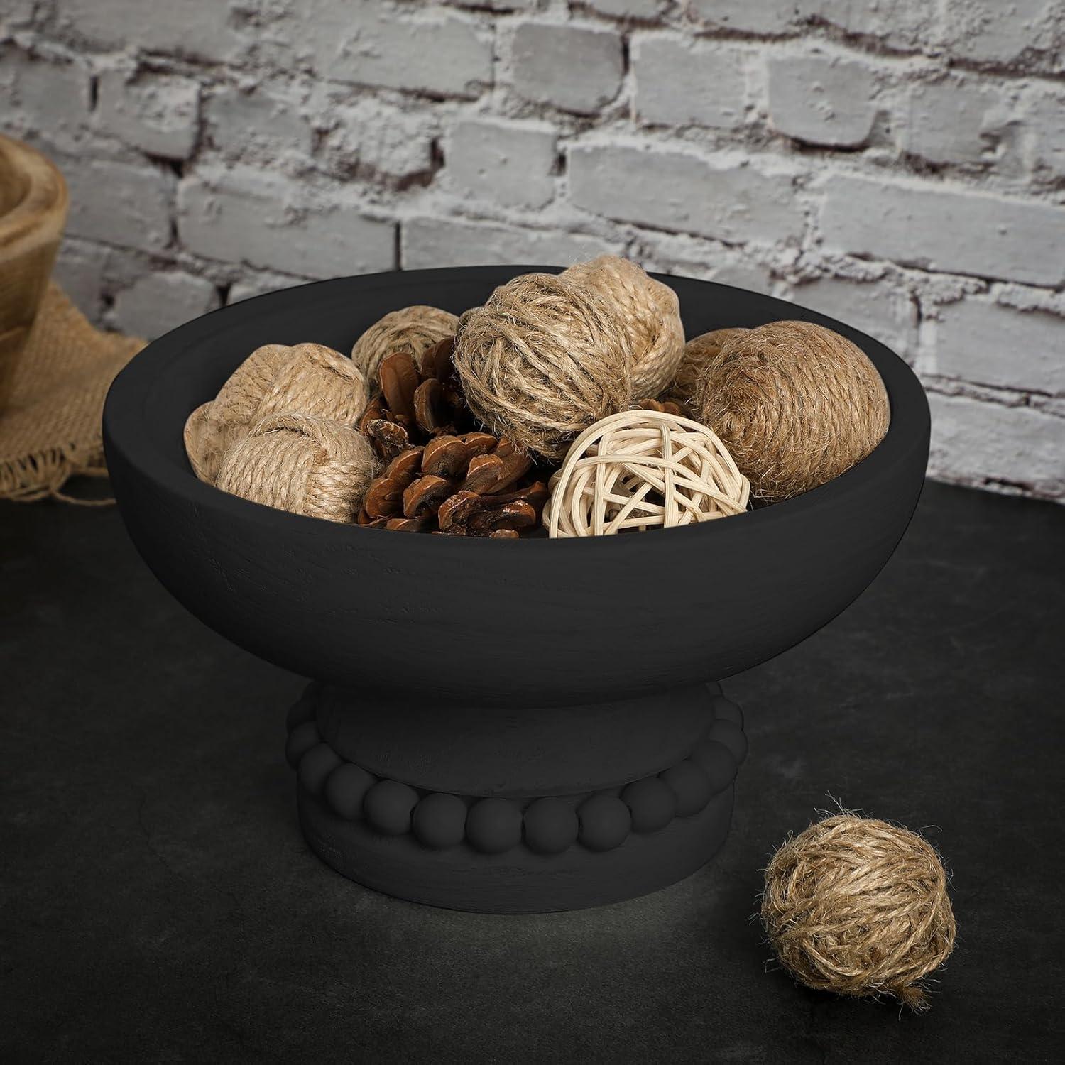 image:imageAmyhill Wood Pedestal Decorative Bowl 8 Inch Wooden Distressed Beaded Bowl for Dining Table Centerpiece Farmhouse Serving and Home DcorWhiteBlack