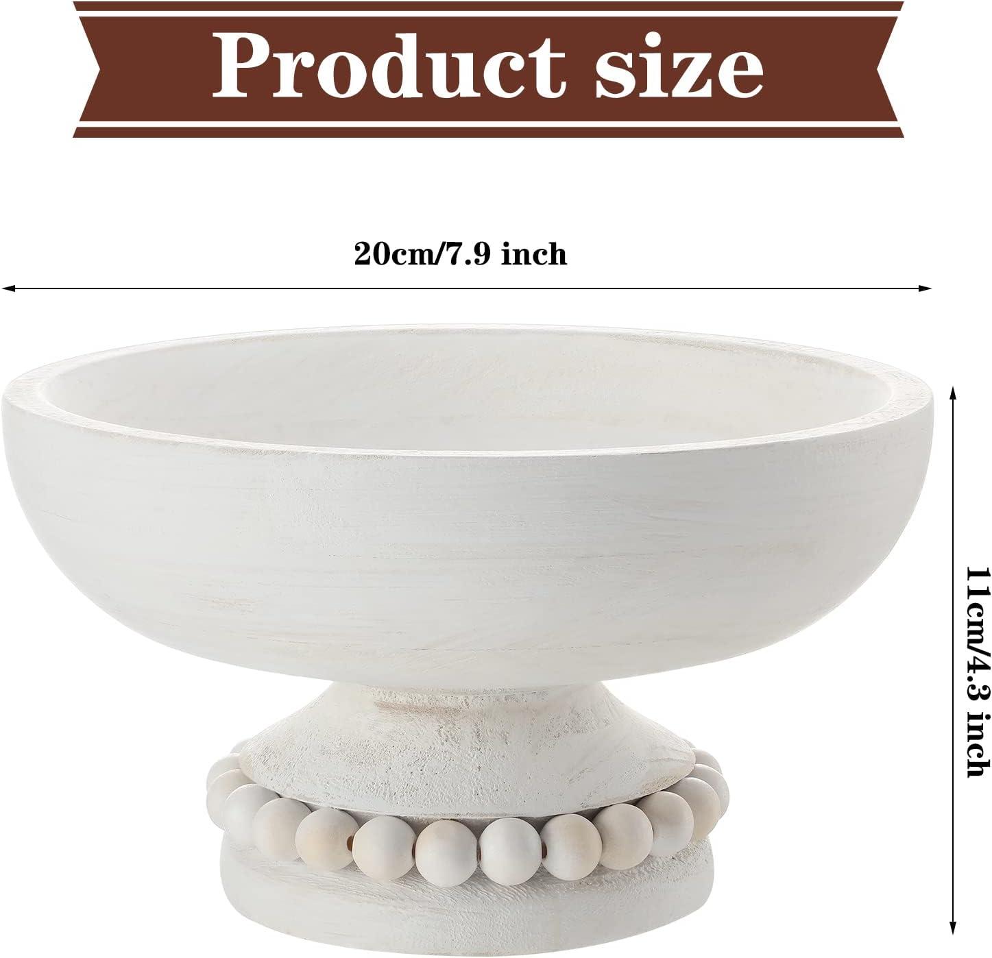 image:imageAmyhill Wood Pedestal Decorative Bowl 8 Inch Wooden Distressed Beaded Bowl for Dining Table Centerpiece Farmhouse Serving and Home DcorWhiteWhite