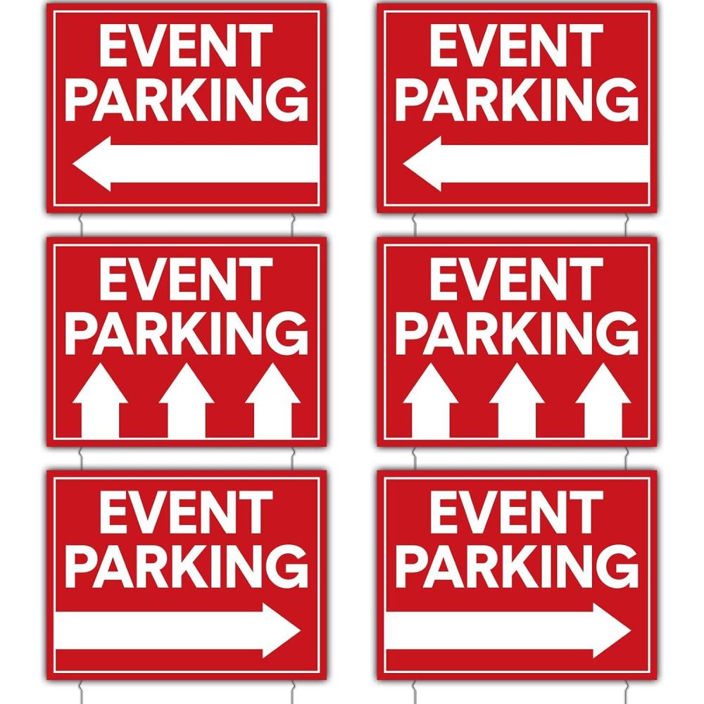 image:image6 Pcs Parking Signs for Yard with Arrow 16 x 12 Inch Outdoor Signs for Event Parking Only Corrugated Plastic Event Signage with Stakes Double Sided Directional Guest