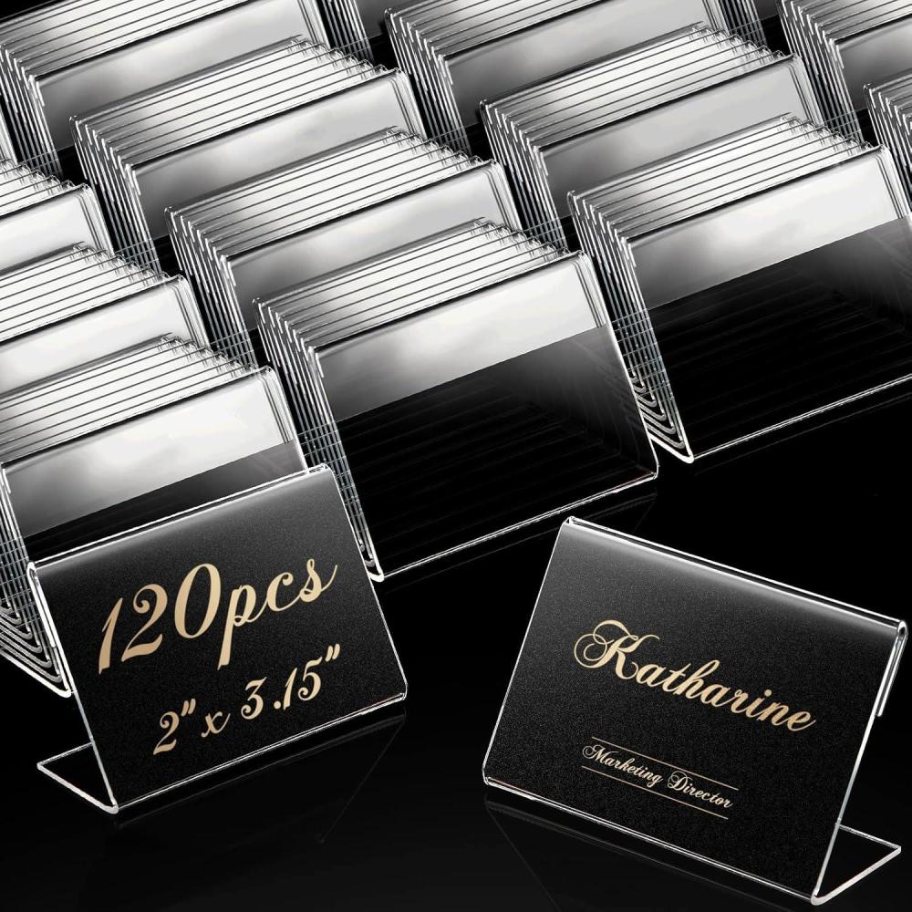 image:imageAmyhill 120 Pcs Mini Acrylic Sign Display Holder 315 x 2 Inch Small Price Display Holder L Shape Stand Up Label Card Sign for Weddings Buffet Birthday Bakery Retail