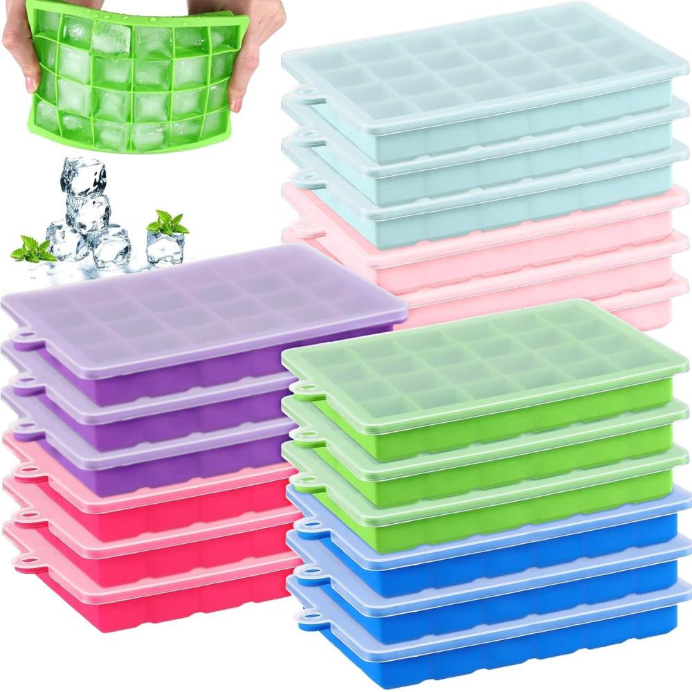 image:imageAmyhill 18 Pcs Silicone Ice Cube Trays with Lids 24 Cavity Square Ice Trays Easy Release Stackable Cube Mold for Cocktail Whiskey Beverages