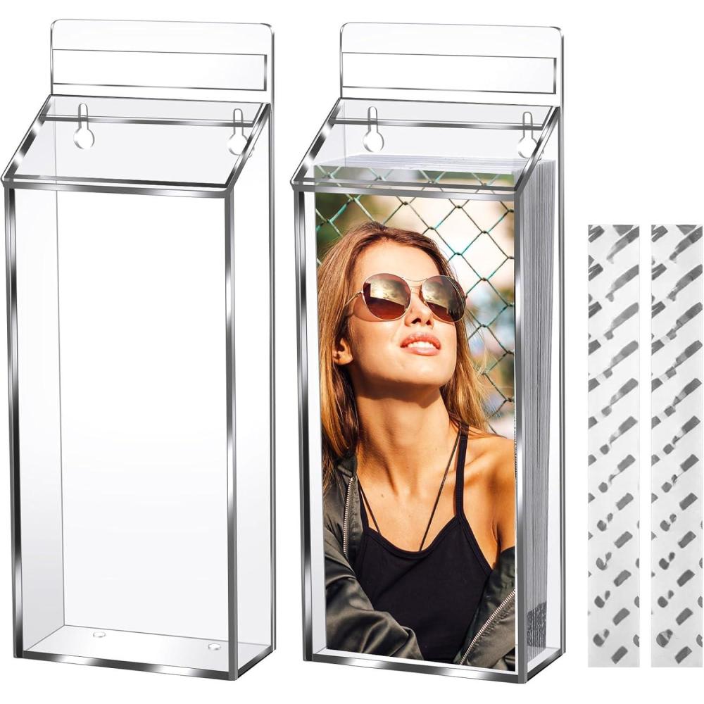 image:imageAmyhill 2 PCS Outdoor Brochure Holders 12 x 45 x 224 inches Waterproof Acrylic Envelope Holder Wall Mount Brochure Box with Lid Clear Pamphlet Advertising Display Box for StoreClearClear