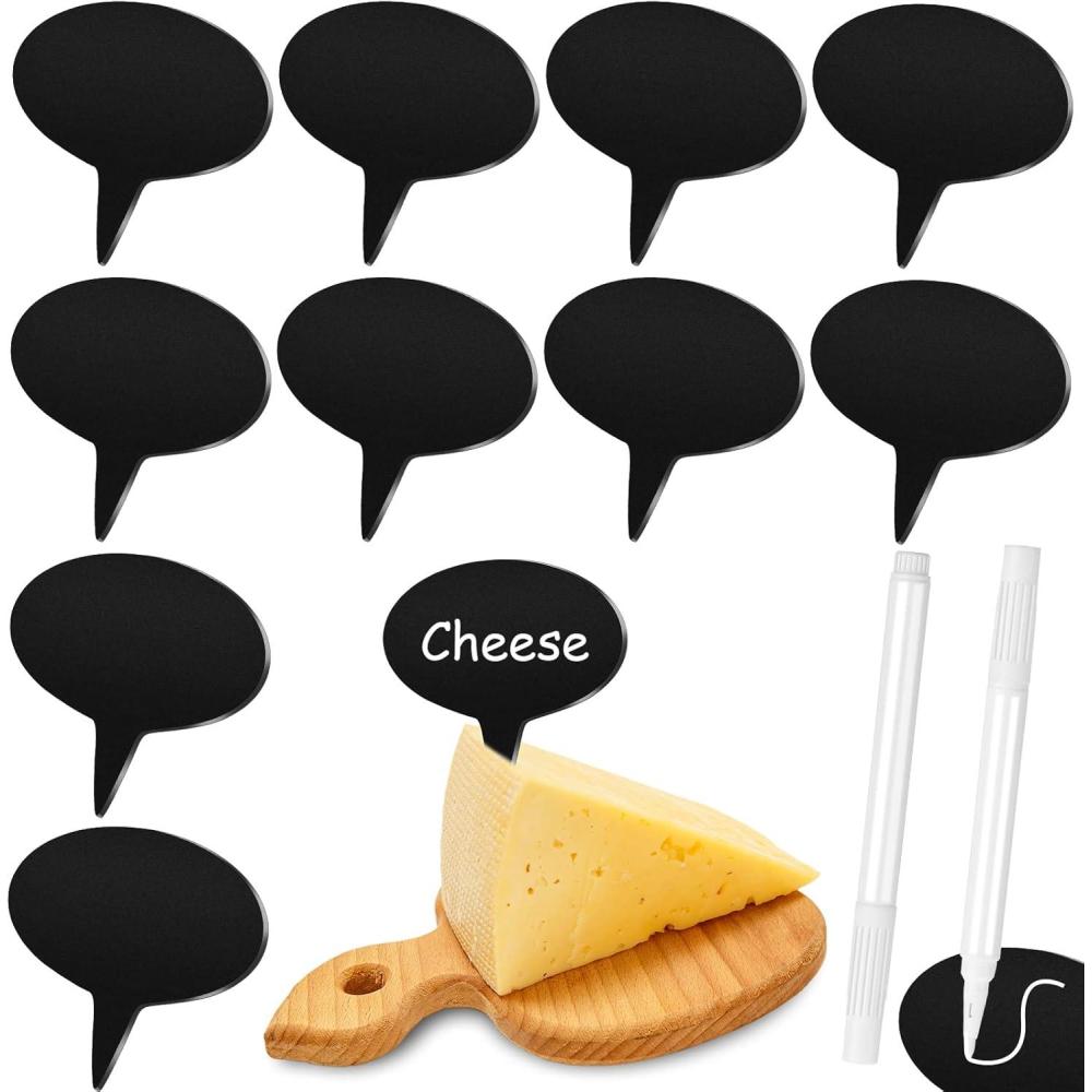 image:imageAmyhill 30 Pieces Cheese Markers for Charcuterie Board Acrylic Food Cheese Labels for Party Buffet Oval Name Tag Cupcake Toppers Picks with 2 Erasable Markers for Dinner Wedding Birthday