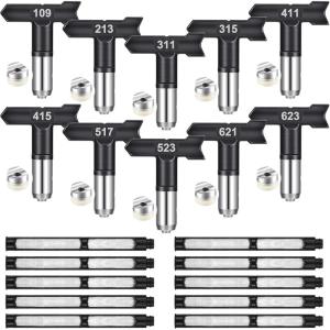 Amyhill 10 Pcs Spray Tips Airless Paint Sprayer Nozzle Tip and 10 Pcs Airless Spray Gun Filter Reversible Tip Paint for Sprayer Accessories(109, 213, 311, 315, 411, 415, 517, 523, 621, 623)(109  213  311  315  411  415  517  523  621  623)