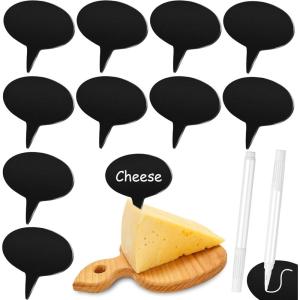 Amyhill 30 Pieces Cheese Markers for Charcuterie Board Acrylic Food Cheese Labels for Party Buffet Oval Name Tag Cupcake Toppers Picks with 2 Erasable Markers for Dinner Wedding Birthday