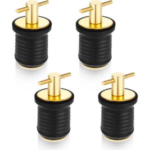 Amyhill 4 Pcs T Handle Boat Plug for 1 Inch Diameter Drain Boat Twist-Turn and Seal Design Marine Rubber Plug Accessories for Yachts Kayaks Ferries Breakwaters(Gold)