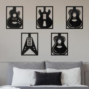 Amyhill 5 Pcs Wooden Music Wall Art Modern Guitar Wall Decor Hollow Musical Room Decor Black Music Decorations for Home Living Room Bedroom Bathroom Decoration Gifts, 11 x 8 Inches