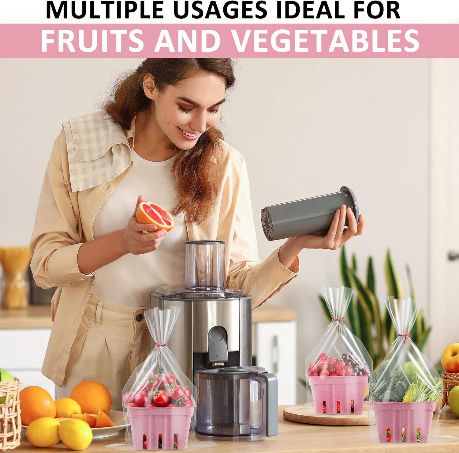 image:imageAmyhill 100 Pack Pink Pulp Fiber Berry Basket Set Include 100 Strawberry Fruit Basket and 100 Clear Packaging Bags with 100 Tie Strips Small Berry Container for Farmer Market Produce StoragePint Pink