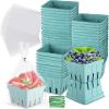 image:imageAmyhill 100 Pack Pink Pulp Fiber Berry Basket Set Include 100 Strawberry Fruit Basket and 100 Clear Packaging Bags with 100 Tie Strips Small Berry Container for Farmer Market Produce StorageGreen