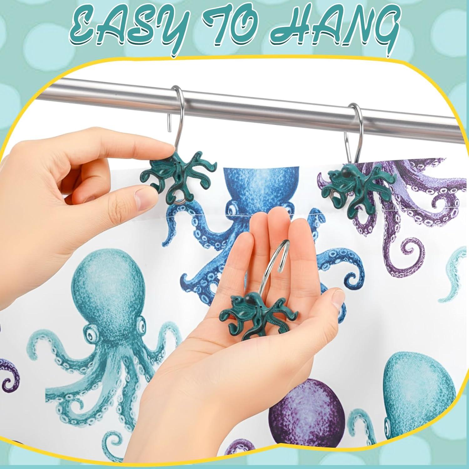 image:imageAmyhill 12 Pcs Shower Curtain Hooks Decorative Shower Curtain Rings Stainless Steel Resin Sea Theme Bathroom Decor Suitable for Home BedroomSea TurtleOctopus