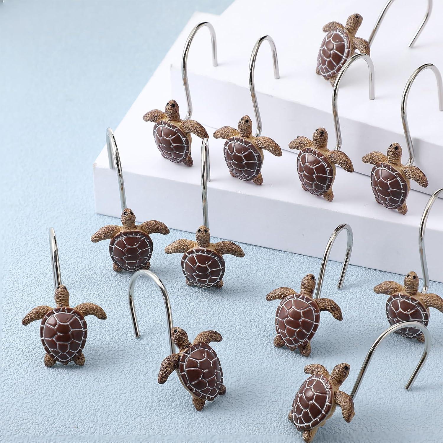 image:imageAmyhill 12 Pcs Shower Curtain Hooks Decorative Shower Curtain Rings Stainless Steel Resin Sea Theme Bathroom Decor Suitable for Home BedroomSea TurtleSea Turtle