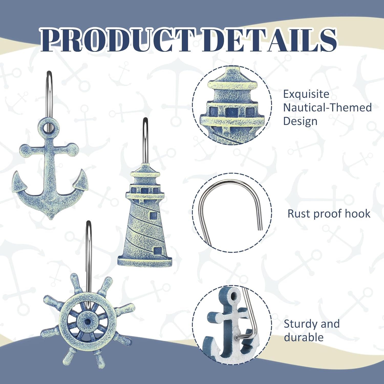 image:imageAmyhill 12 Pcs Shower Curtain Hooks Decorative Shower Curtain Rings Stainless Steel Resin Sea Theme Bathroom Decor Suitable for Home BedroomSea TurtleNautical