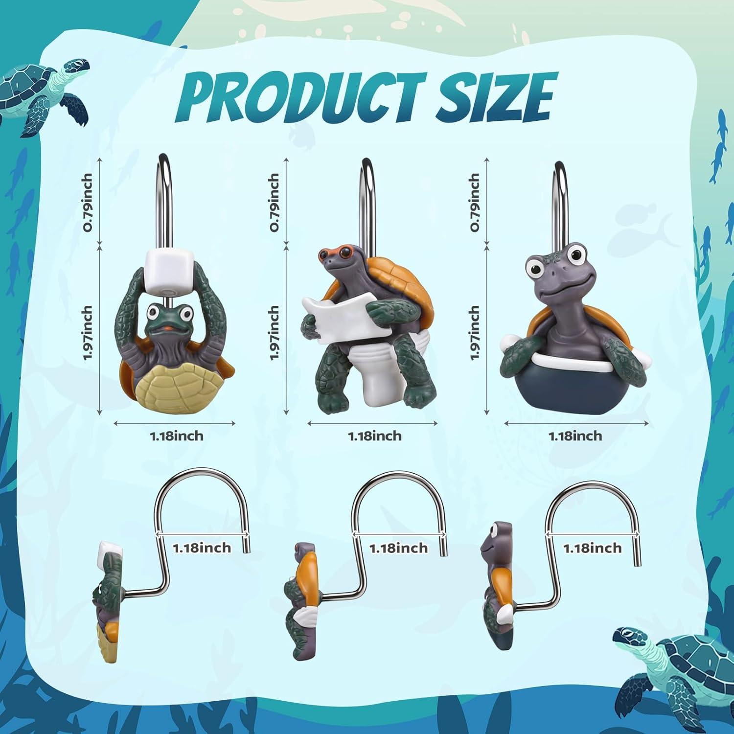 image:imageAmyhill 12 Pcs Shower Curtain Hooks Decorative Shower Curtain Rings Stainless Steel Resin Sea Theme Bathroom Decor Suitable for Home BedroomSea TurtleTurtle
