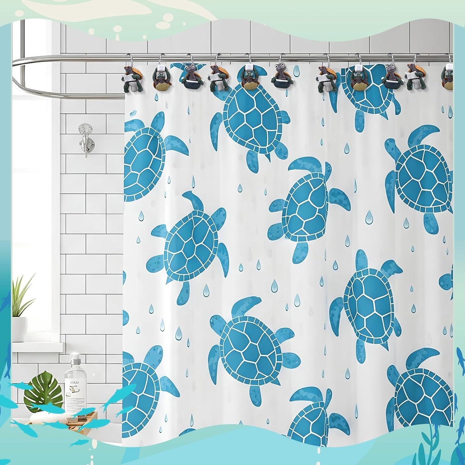 image:imageAmyhill 12 Pcs Shower Curtain Hooks Decorative Shower Curtain Rings Stainless Steel Resin Sea Theme Bathroom Decor Suitable for Home BedroomSea TurtleTurtle