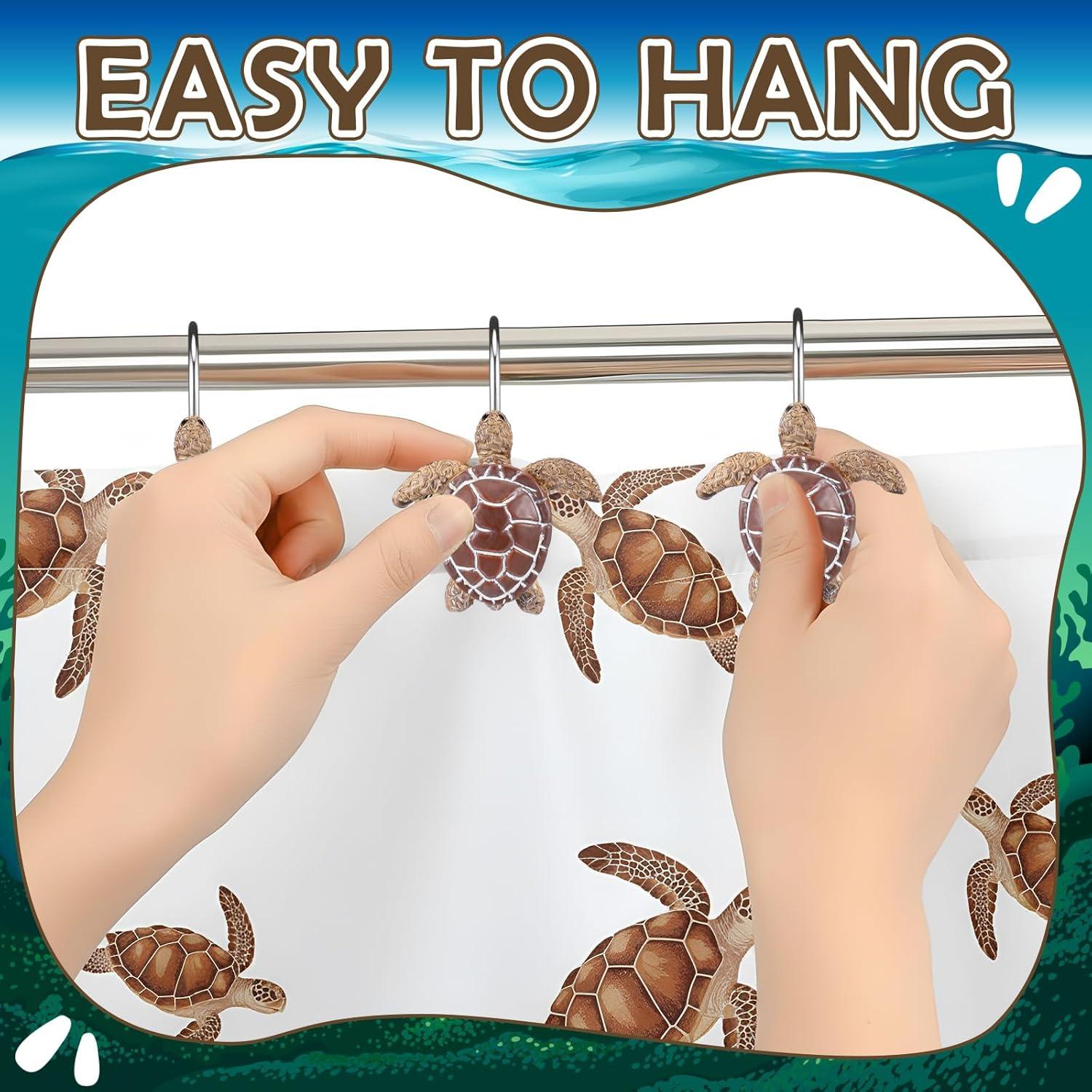 image:imageAmyhill 12 Pcs Shower Curtain Hooks Decorative Shower Curtain Rings Stainless Steel Resin Sea Theme Bathroom Decor Suitable for Home BedroomSea TurtleSea Turtle