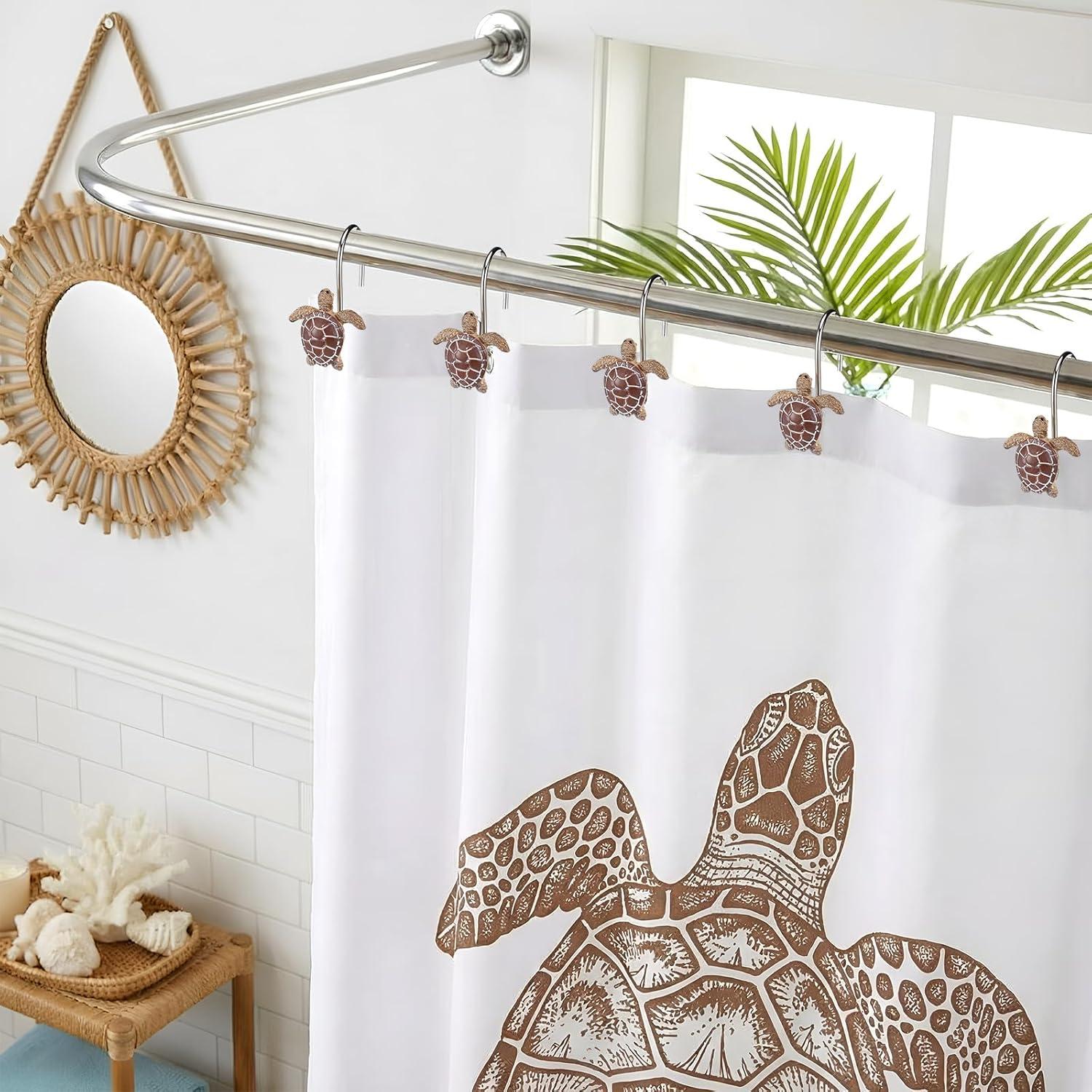 image:imageAmyhill 12 Pcs Shower Curtain Hooks Decorative Shower Curtain Rings Stainless Steel Resin Sea Theme Bathroom Decor Suitable for Home BedroomSea TurtleSea Turtle