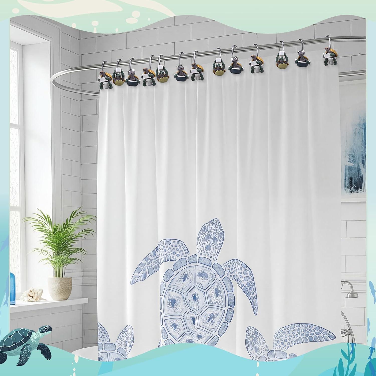image:imageAmyhill 12 Pcs Shower Curtain Hooks Decorative Shower Curtain Rings Stainless Steel Resin Sea Theme Bathroom Decor Suitable for Home BedroomSea TurtleTurtle