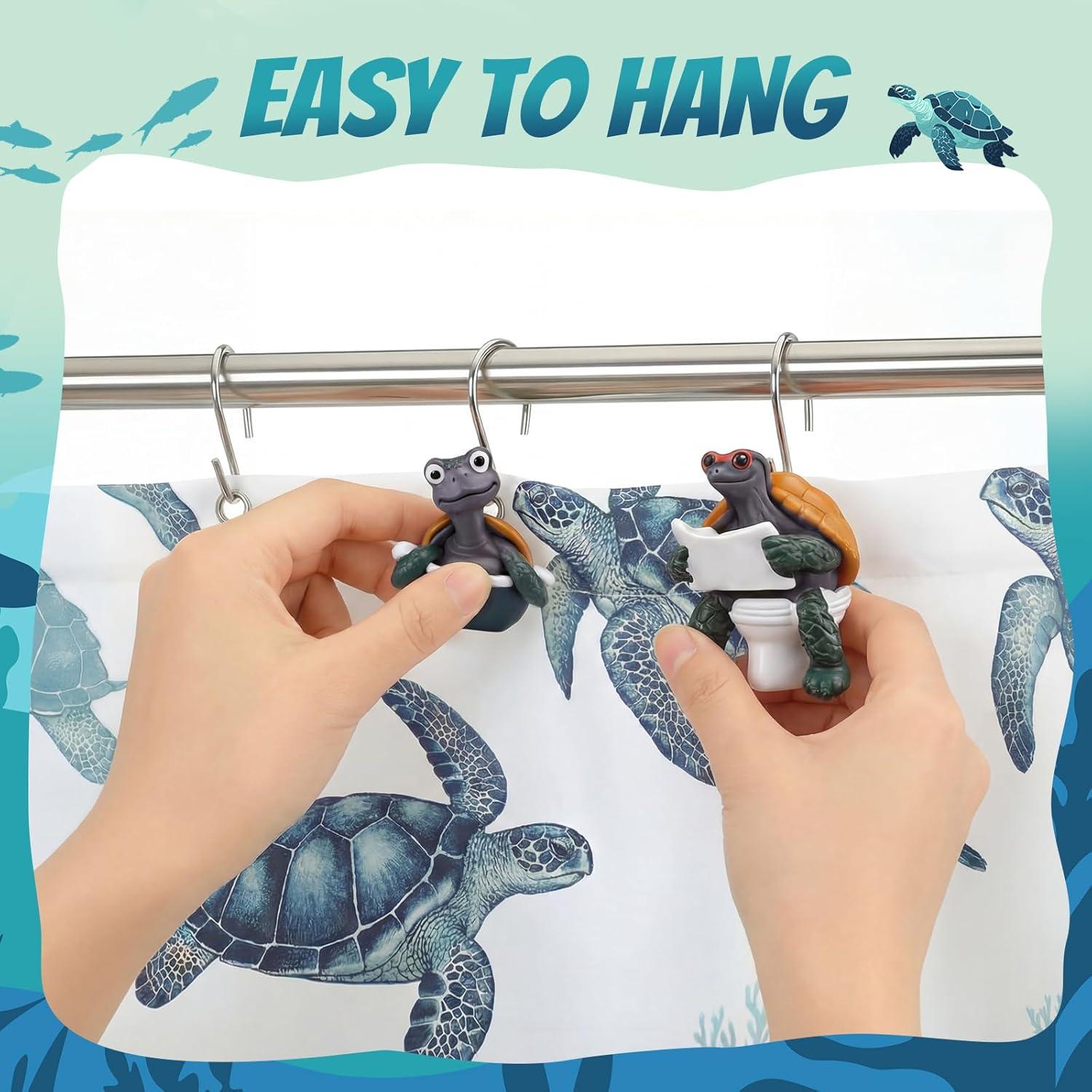 image:imageAmyhill 12 Pcs Shower Curtain Hooks Decorative Shower Curtain Rings Stainless Steel Resin Sea Theme Bathroom Decor Suitable for Home BedroomSea TurtleTurtle