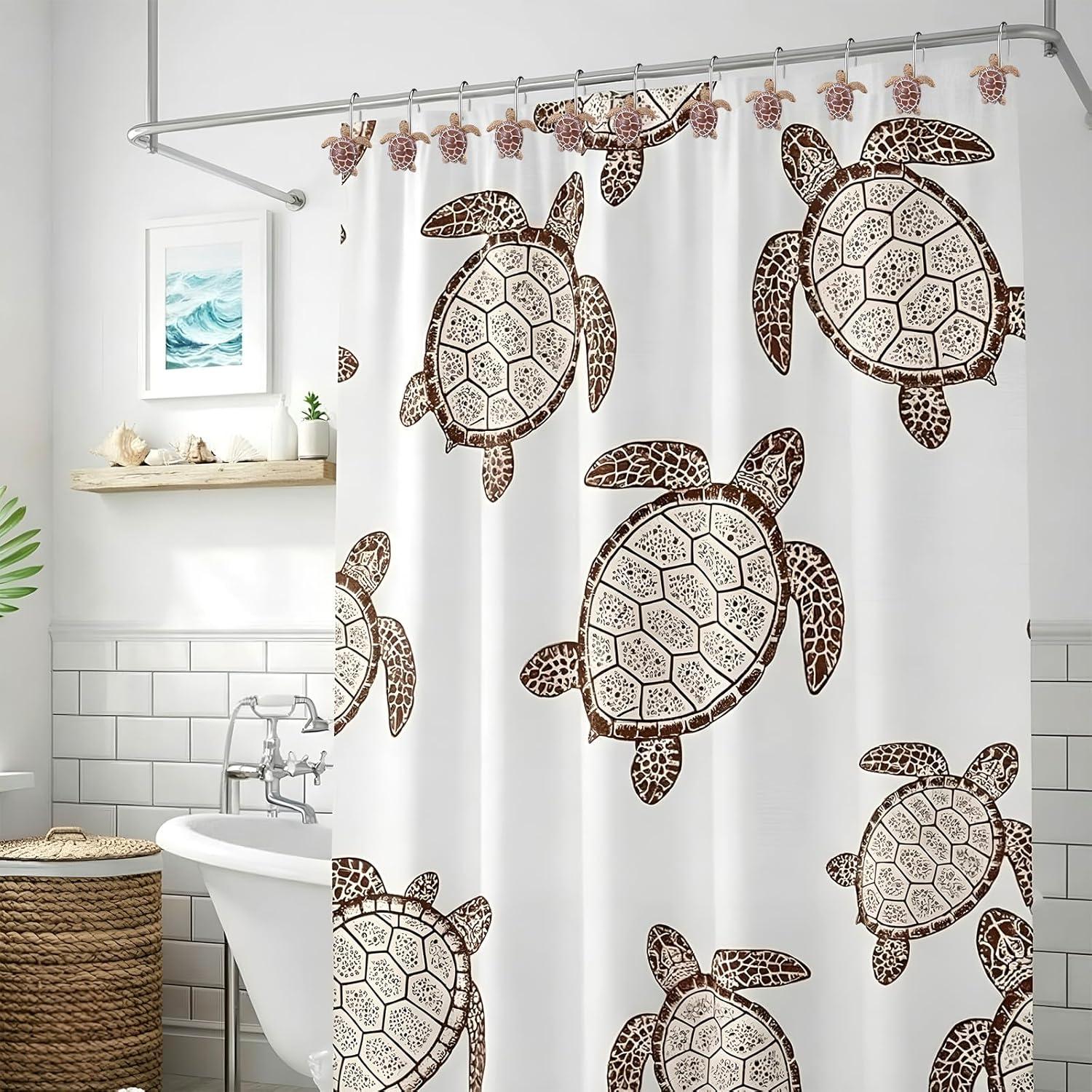 image:imageAmyhill 12 Pcs Shower Curtain Hooks Decorative Shower Curtain Rings Stainless Steel Resin Sea Theme Bathroom Decor Suitable for Home BedroomSea TurtleSea Turtle