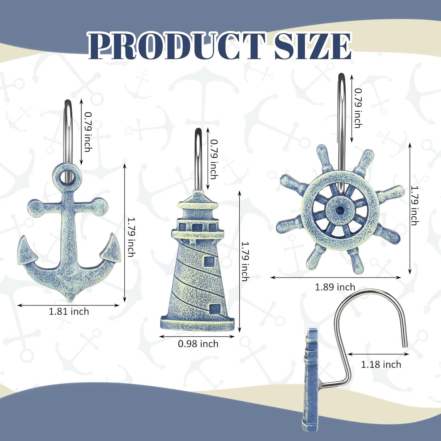 image:imageAmyhill 12 Pcs Shower Curtain Hooks Decorative Shower Curtain Rings Stainless Steel Resin Sea Theme Bathroom Decor Suitable for Home BedroomSea TurtleNautical