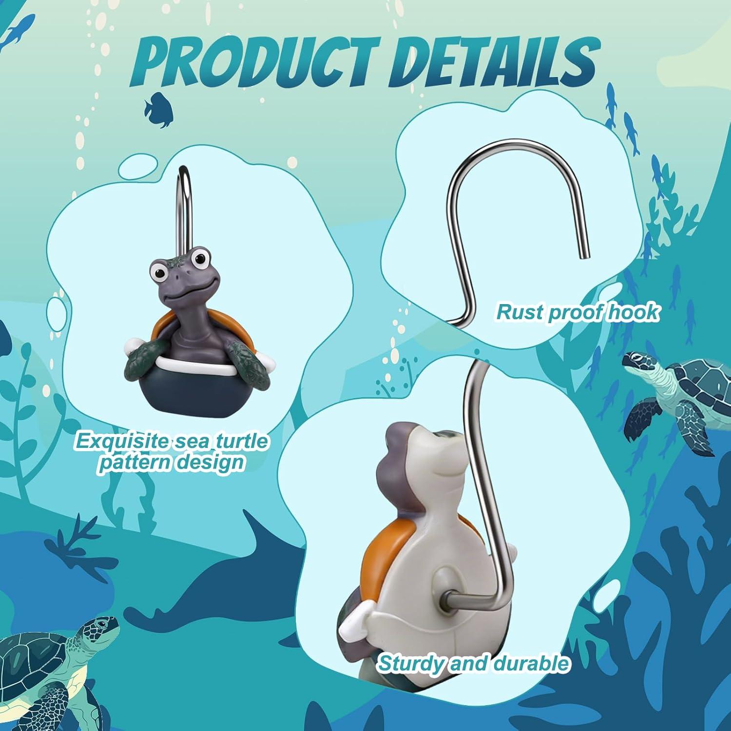 image:imageAmyhill 12 Pcs Shower Curtain Hooks Decorative Shower Curtain Rings Stainless Steel Resin Sea Theme Bathroom Decor Suitable for Home BedroomSea TurtleTurtle