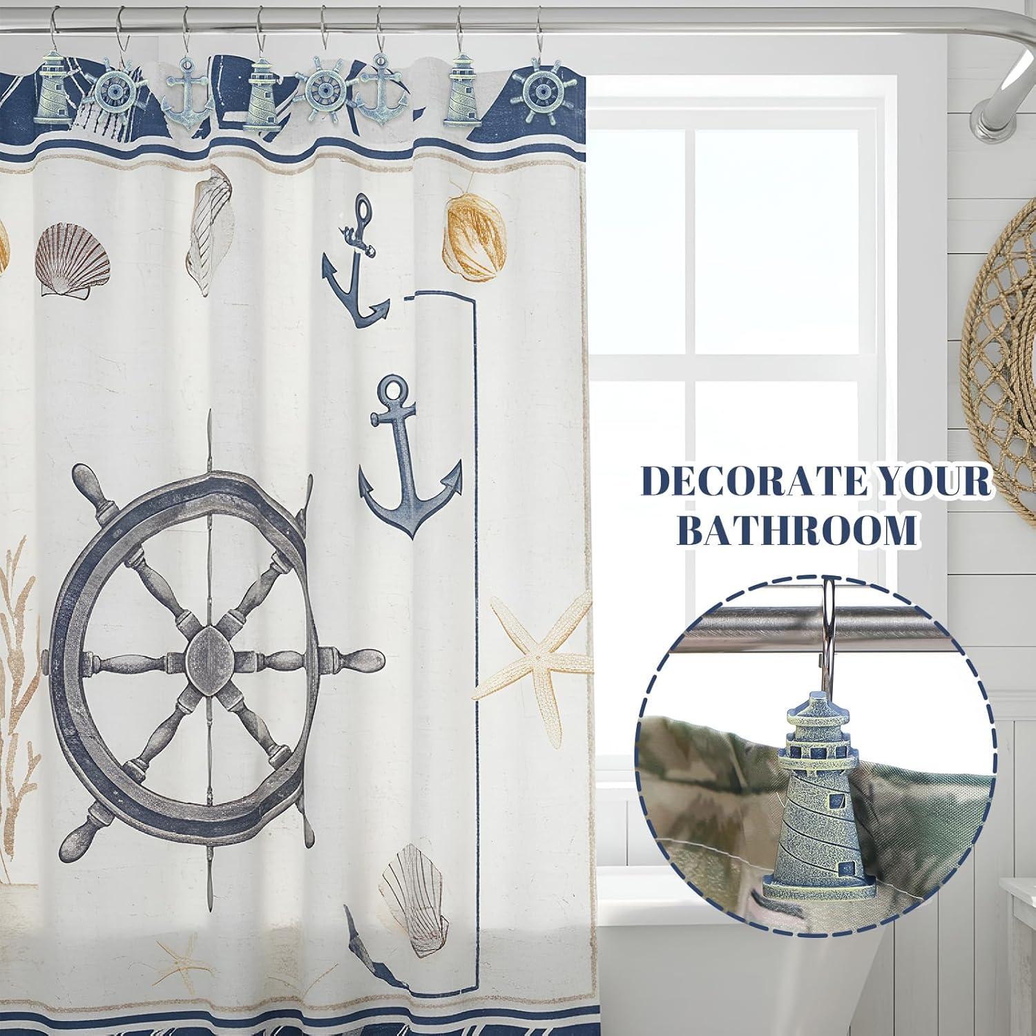 image:imageAmyhill 12 Pcs Shower Curtain Hooks Decorative Shower Curtain Rings Stainless Steel Resin Sea Theme Bathroom Decor Suitable for Home BedroomSea TurtleNautical