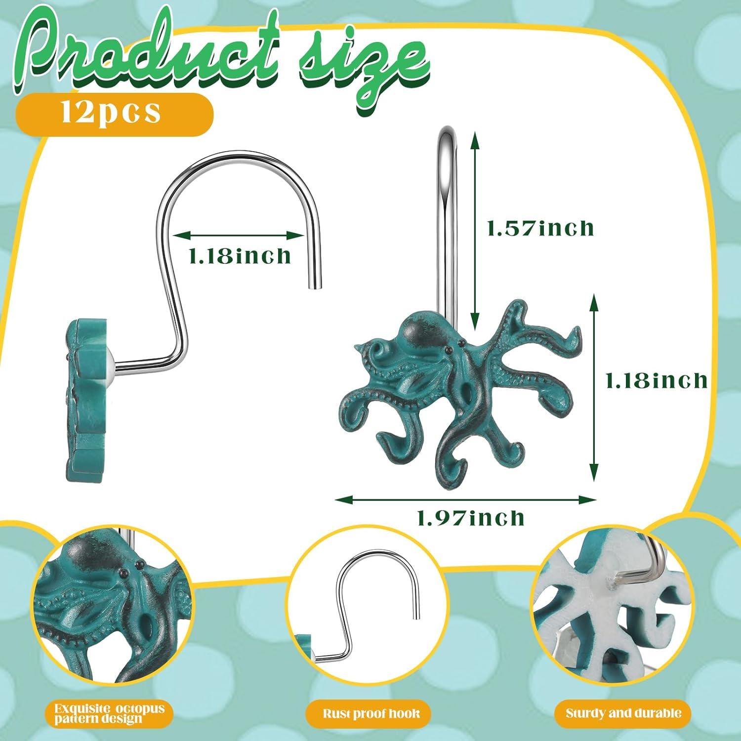 image:imageAmyhill 12 Pcs Shower Curtain Hooks Decorative Shower Curtain Rings Stainless Steel Resin Sea Theme Bathroom Decor Suitable for Home BedroomSea TurtleOctopus