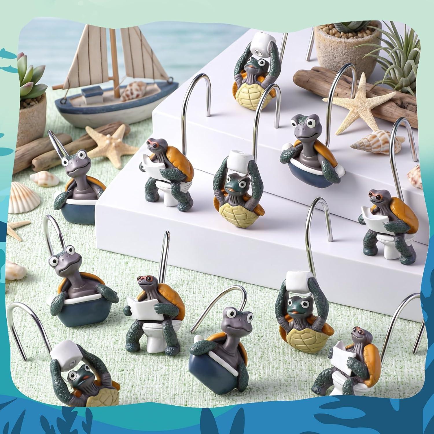 image:imageAmyhill 12 Pcs Shower Curtain Hooks Decorative Shower Curtain Rings Stainless Steel Resin Sea Theme Bathroom Decor Suitable for Home BedroomSea TurtleTurtle
