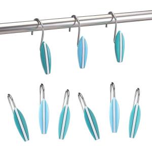 Amyhill 12 Pcs Shower Curtain Hooks Decorative Shower Curtain Rings Stainless Steel Resin Sea Theme Bathroom Decor Suitable for Home Bedroom(Sea Turtle)(Surfboard)