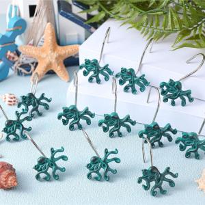 Amyhill 12 Pcs Shower Curtain Hooks Decorative Shower Curtain Rings Stainless Steel Resin Sea Theme Bathroom Decor Suitable for Home Bedroom(Sea Turtle)(Octopus)