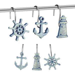 Amyhill 12 Pcs Shower Curtain Hooks Decorative Shower Curtain Rings Stainless Steel Resin Sea Theme Bathroom Decor Suitable for Home Bedroom(Sea Turtle)(Nautical)