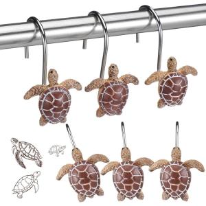 Amyhill 12 Pcs Shower Curtain Hooks Decorative Shower Curtain Rings Stainless Steel Resin Sea Theme Bathroom Decor Suitable for Home Bedroom(Sea Turtle)(Sea Turtle)