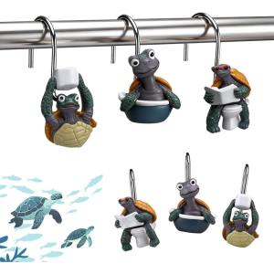 Amyhill 12 Pcs Shower Curtain Hooks Decorative Shower Curtain Rings Stainless Steel Resin Sea Theme Bathroom Decor Suitable for Home Bedroom(Sea Turtle)(Turtle)