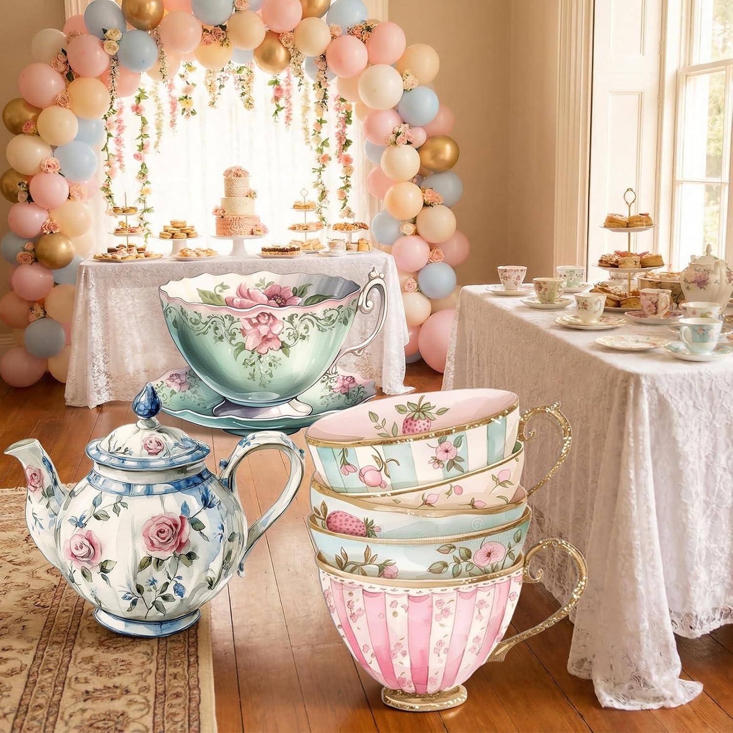 image:imageAmyhill 3 Pcs Large Wonderland Tea Party Decorations Wonderland Garden Yard Sign Teapot Teacup Tea Bowl Cardboard Cutout Stand Vintage Garden Photography Props for Birthday Wedding Bridal Shower DecorTea Party