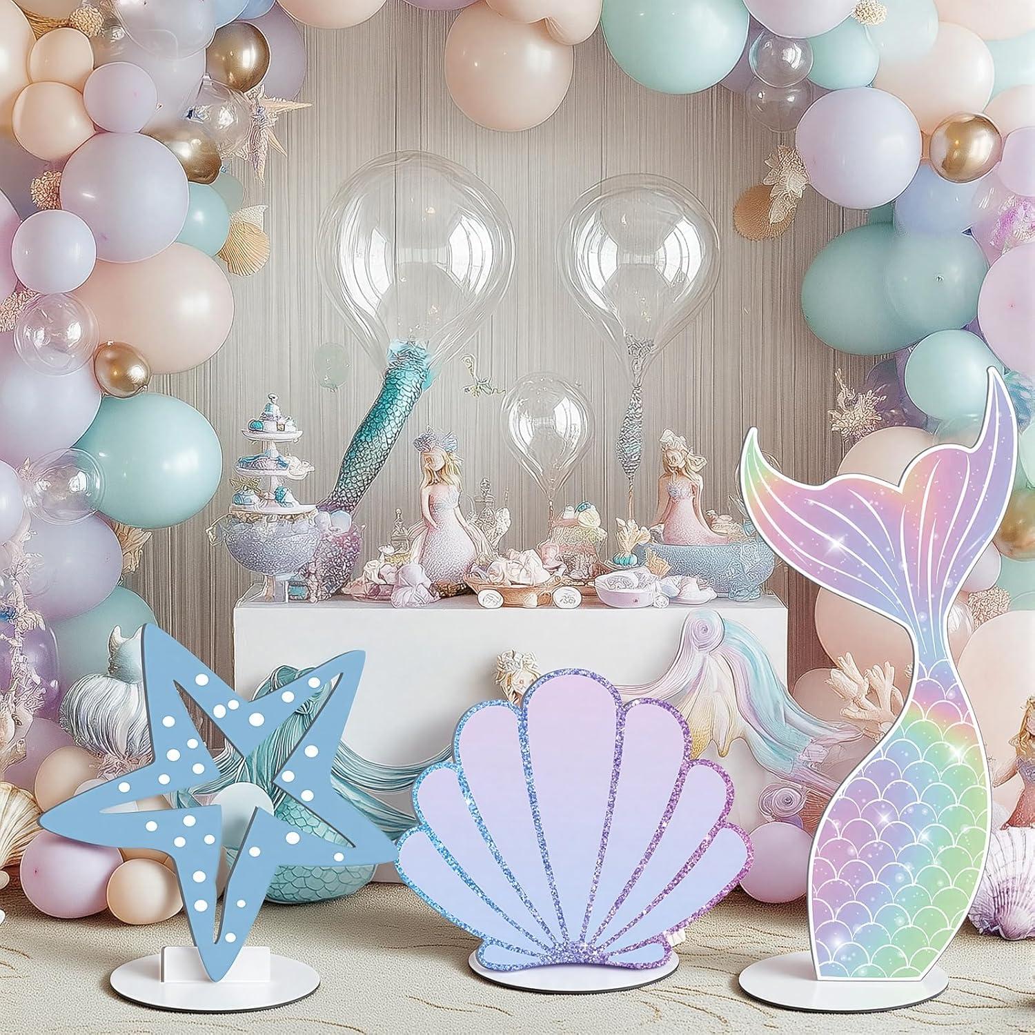 image:imageAmyhill 3 Pcs Large Wonderland Tea Party Decorations Wonderland Garden Yard Sign Teapot Teacup Tea Bowl Cardboard Cutout Stand Vintage Garden Photography Props for Birthday Wedding Bridal Shower DecorMermaid
